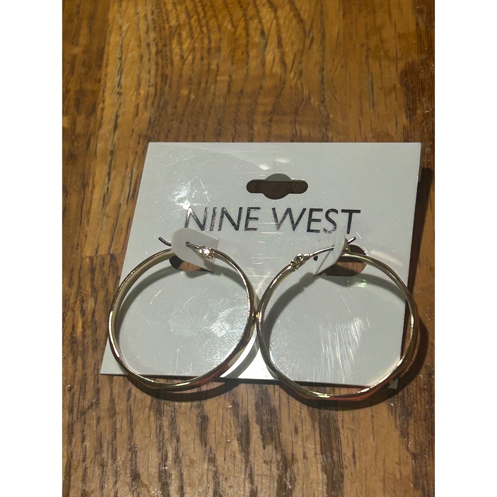 Nine West Gold Tone Medium Hoop Earrings Polished Classic Round Click Top